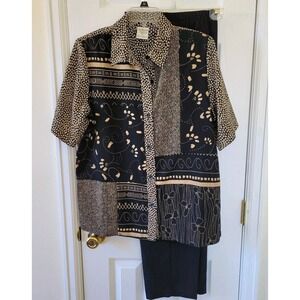 Allison Daley Pants Set 14/16 Mismatched Black Tan Short Sleeve Button Up